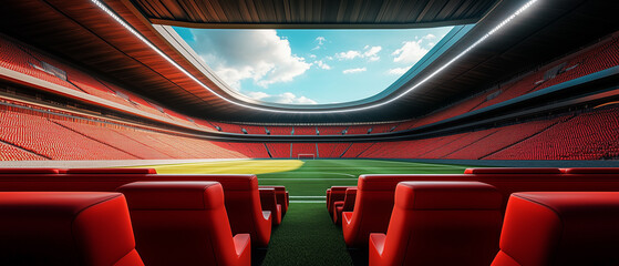 Red seats in a vip area of a sports stadium
