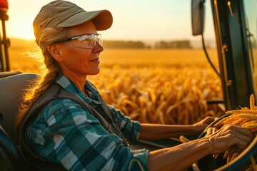 Combine Harvester in Expansive Cornfield at Dawn