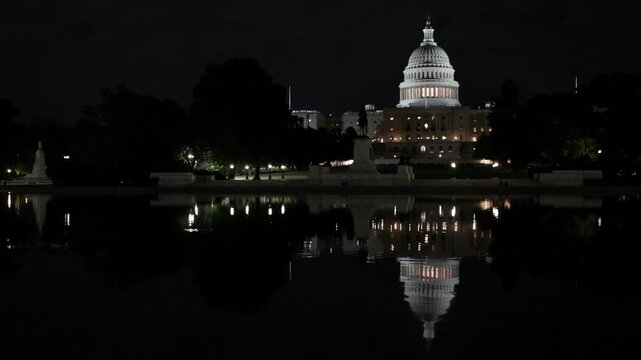 Nighttime clip of US Capitol in DC
