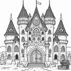 Fototapeta premium Intricate Fairytale Castle Illustration Perfect for Coloring Book Pages Design