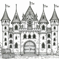 Fototapeta premium Intricate Fairytale Castle Illustration Perfect for Coloring Book Pages Design