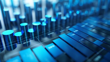 Obraz premium Abstract 3D blue data visualization with bar charts and graphs. Perfect for business, finance, and technology concepts.