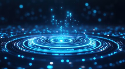 Blue circular ripple effect with sparkling particles, creating a vibrant, futuristic atmosphere. Ideal for technology and science themes.