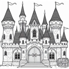 Obraz premium Intricate Fairytale Castle Illustration Perfect for Coloring Book Pages Design