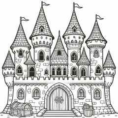 Fototapeta premium Intricate Fairytale Castle Illustration Perfect for Coloring Book Pages Design
