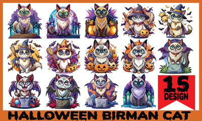 Fototapeta premium Halloween Birman Cat SVG Design - Hand-drawn lettering phrase with calligraphy typography, isolated on white. Perfect for t-shirt designs and spooky Halloween decor elements