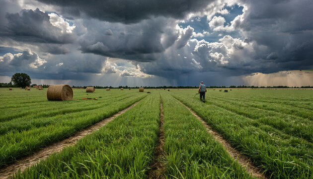 Orage imminent sur champs de foin