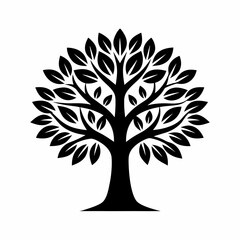 Tree line art silhouette with white background