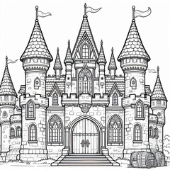 Fototapeta premium Intricate Fairytale Castle Illustration Perfect for Coloring Book Pages Design