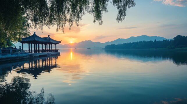 West Lake sunset beauty in Hangzhou