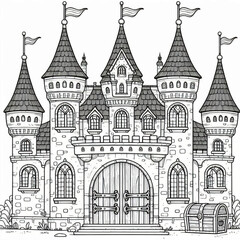 Intricate Fairytale Castle Illustration Perfect for Coloring Book Pages Design