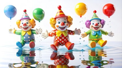 Obraz premium Colorful Toy Clowns with Balloons on Water