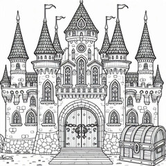 Intricate Fairytale Castle Illustration Perfect for Coloring Book Pages Design
