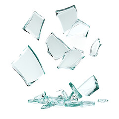 Shattered Glass Pieces, Broken Glass Shards, Square Glass Fragments, Floating Glass Fragments, Isolated on Black Background