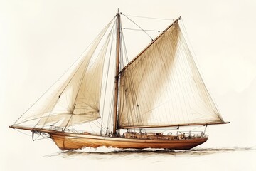 Illustration of Elegant Vintage Sailing Ship Gliding