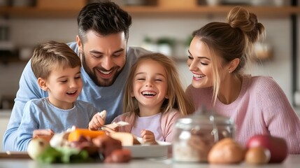 Family Practicing Money Saving Habits Together at Dining Table