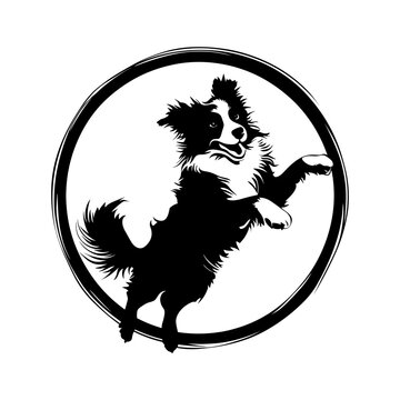 recommend clip art: Black vector silhouette of a dog jumping through a hoop isolated