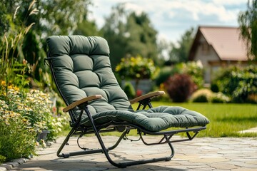 An outdoor recliner with a metal patio