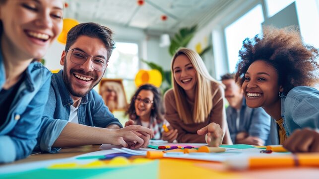 Creative Session with Team Members Working Together in Office