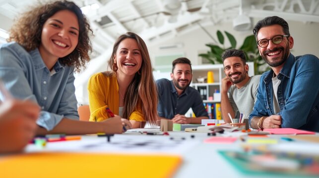 Office Teamwork in Action During Creative Workshop Session