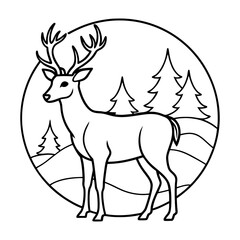 Fototapeta premium Hand draw Deer vector, line art, silhouette ,black and white