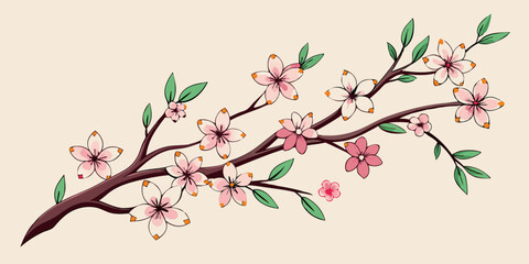 Minimalist Line Art of Cherry Blossom Branch in Bloom
