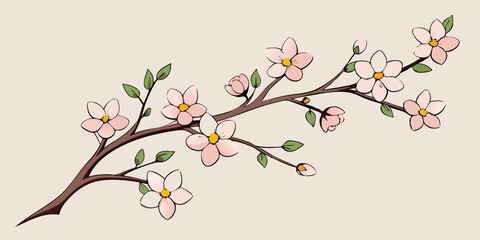 Obraz premium Minimalist Line Art of Cherry Blossom Branch in Bloom 