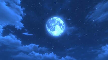 Fototapeta premium A Beautiful Night Sky with a Full Moon and Twinkling Stars