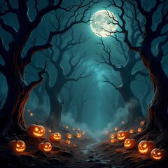 "Enchanted Halloween Forest at Night