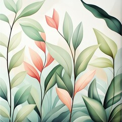 Abstract Green and Peach Leaves Pattern   Floral Background