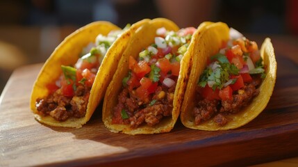 Closeup of Three Delicious Tacos