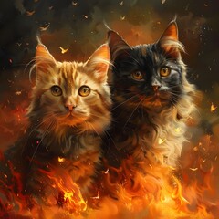 cats with fire background