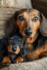 dog dachshund mom and daughter