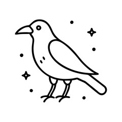 Crow bird outline icon, spooky Halloween illustration