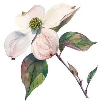 watercolor dogwood flower on white background clip art preview