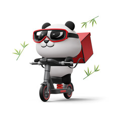 3D panda riding a scooter illustration