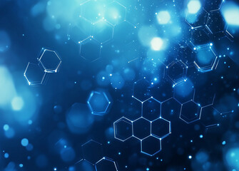 Obraz premium Abstract blue technological background with hexagons and light effects. Digital illustration of a futuristic design for web, mobile app, or presentation. 