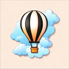 Obraz premium Cartoon Hot Air Balloon with Clouds Illustration
