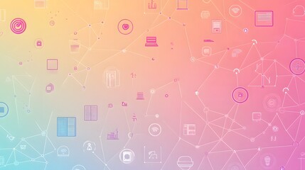 Obraz premium Balanced symmetrical pattern of tech icons on a light gradient background