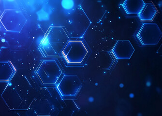 Obraz premium Abstract blue technological background with hexagons and light effects. Digital illustration of a futuristic design for web, mobile app, or presentation. 