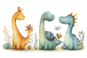 Naklejka premium Cute Dinosaurs Watercolor Illustration