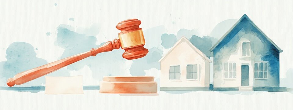 judge gavel and small house, working with documents, signing contract agreements signing contract agreements. Real estate law, divorce property, house foreclosure and bankruptcy concept.