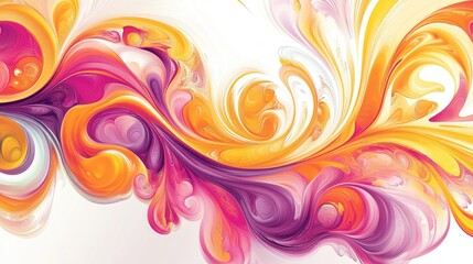 Abstract swirling floral patterns in bright yellow, orange, and pink tones, intricately detailed on a clean white background