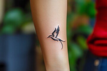 Obraz premium A tattoo of a single continuous line forming the shape of a bird in flight, symbolizing freedom and resilience