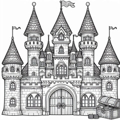 Intricate Fairytale Castle Illustration Perfect for Coloring Book Pages Design