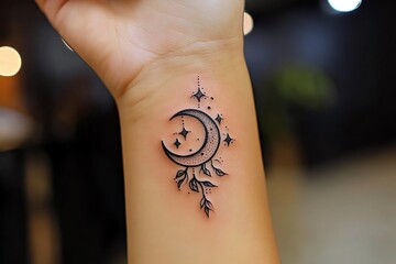 Obraz premium A tattoo of the phases of the moon, circling around the wrist or ankle, representing change and cycles