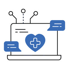 Fototapeta premium Healthcare AI Integration Monoline Icon Design. Represents AI in Healthcare, Medical Technology, Health API, Digital Health. Vector icon with editable Strokes and Colors.