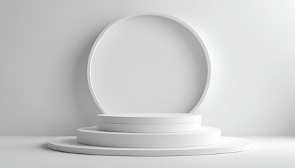 Cosmetic Sophistication Minimalist 3D Scene with Blank pure white  Podium. generated by AI