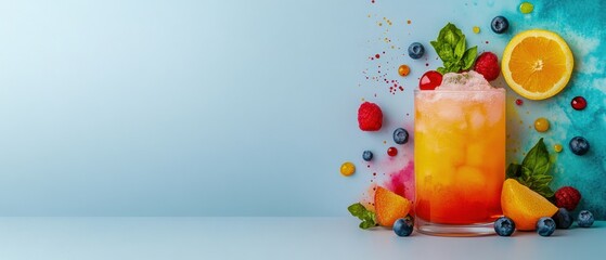 Fresh and fruity vibe with colorful backgrounds, vibrant drinks, and energizing textures.