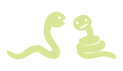 黄緑色の2匹のヘビのイラスト